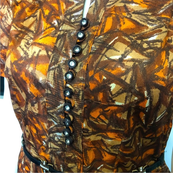 Vintage 50s Bespoke Autumn Jewel Shirtwaist Tea Dress - Picture 8 of 16